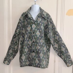 Vintage 60s/70s Billy the Kid Blue & Green Paisley Button-Up‎ Long Sleeve Shirt